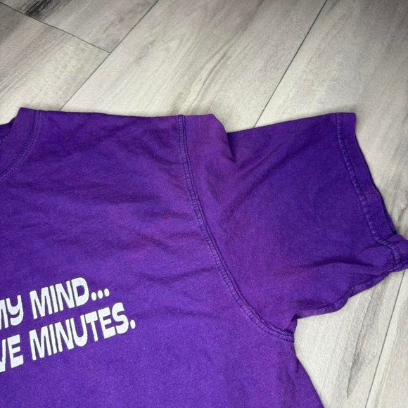 CSA Mens Purple Graphic T-Shirt Out Of My Mind Back In 5 Minutes Size L Cotton - Picture 3 of 5